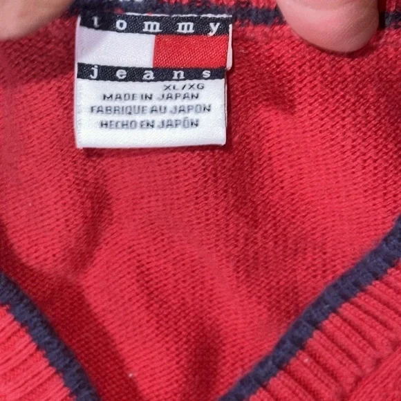 VTG 2002 tommy jeans red sweater vest vneck adult XL Tommy Hilfiger - Picture 3 of 8